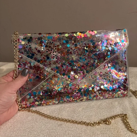 Confetti Clear Vinyl Crossbody Envelope Clutch Packed Party - Picture 1 of 7